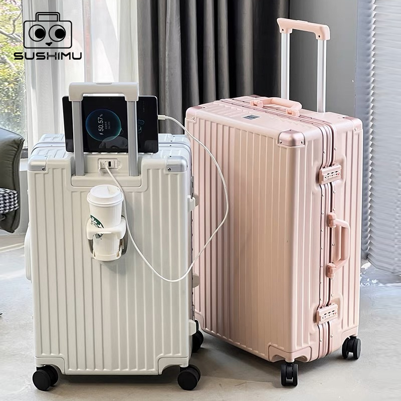 Spinner Wheel Rolling Suitcase 20 Inch - SUSHIMU 컵 폰 홀더가 있는 수하물