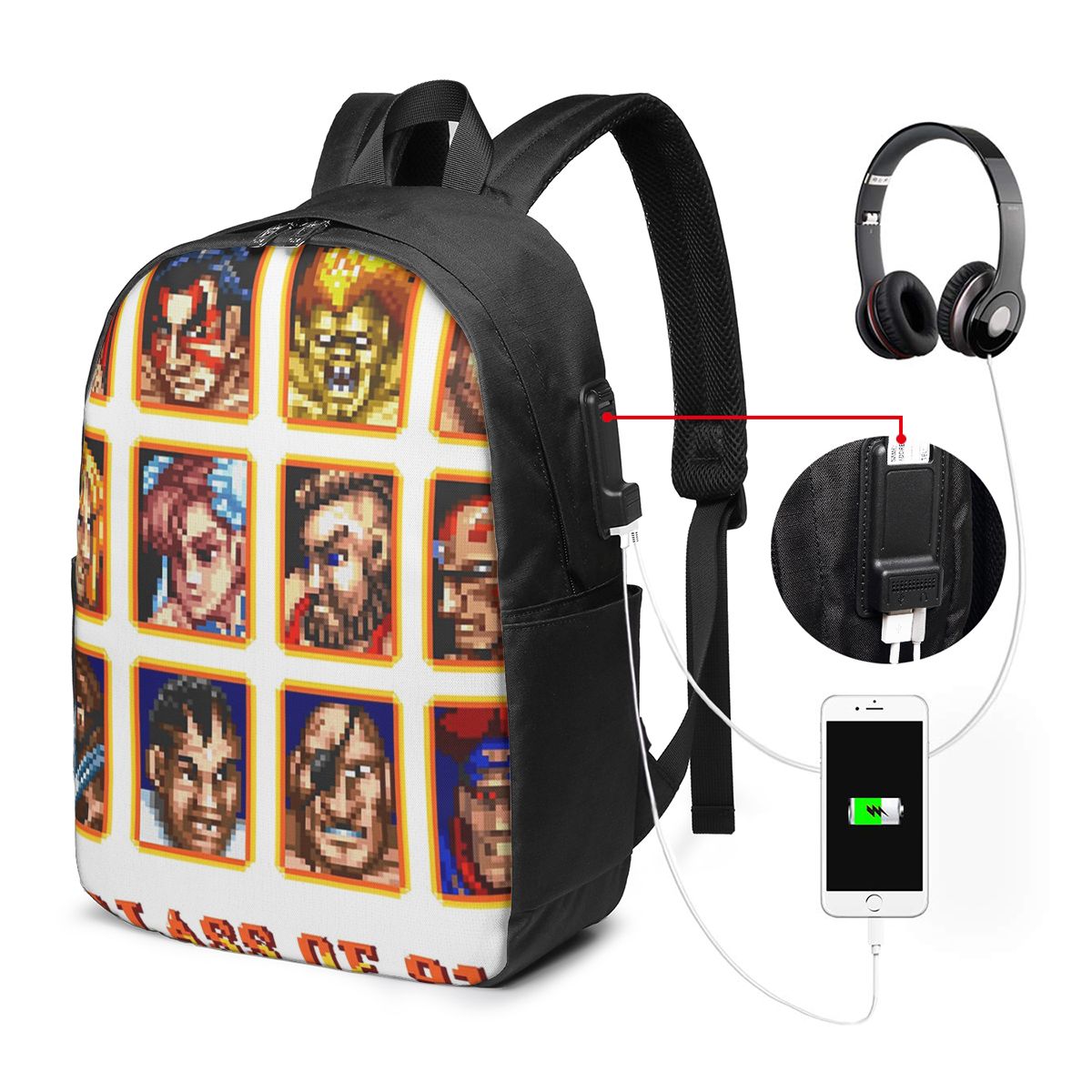 Travel Bags - 디패티드 포트레이트 슈퍼 스트리트 파이터 백팩