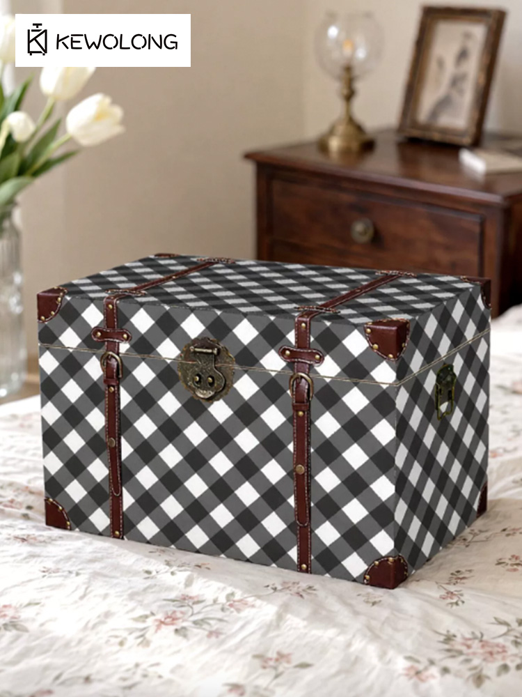 빈티지 체크무늬 나무 수납함, 레트로 체크 패턴 여행용 - Retro Vintage Trunk Suitcase 리뷰 및 가격