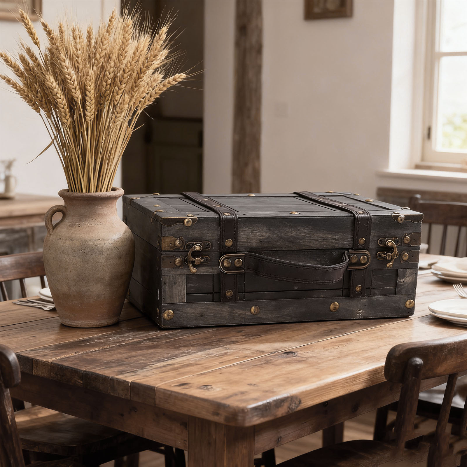 나무 보관함 나무 상자 빈티지 나무 보관함 뚜껑 포함  - Retro Vintage Trunk Suitcase 리뷰 및 가격